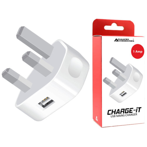 AA CHARGE-iT USB Mains Charger Adapter 1Amp - White