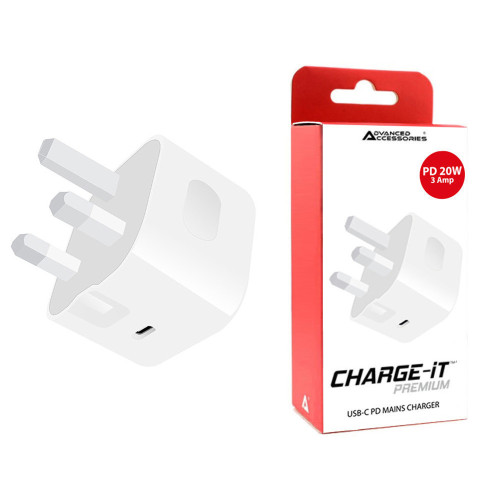 AA CHARGE-iT USB-C PD (Power Delivery) Mains Charger 20W - White