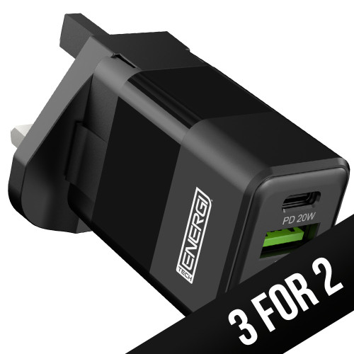 Tech Energi Eco 38W USB-A (QC 18W) USB-C (PD 20W) UK Mains Charger