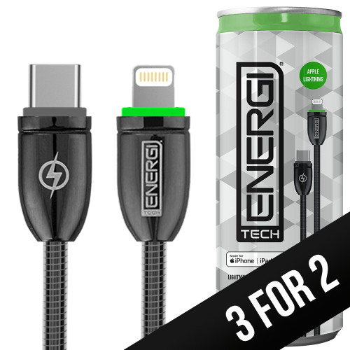Tech Energi Apple PD USB-C to MFi Lightning 8-Pin Cable (Up to 60W) - 1.2 Metre - Black