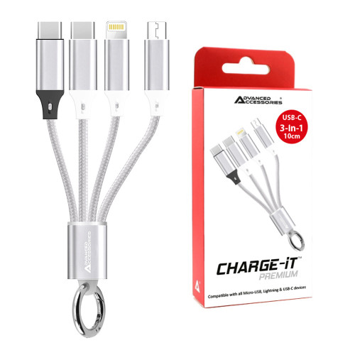 AA CHARGE-iT Premium 3in1 Cable USB-C To 8-Pin/USB-C/Micro-USB
