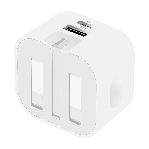 Loose Packed - AA 38W USB-A (QC 18W) USB-C (PD 20W) Foldable Dual Mains Charger - White