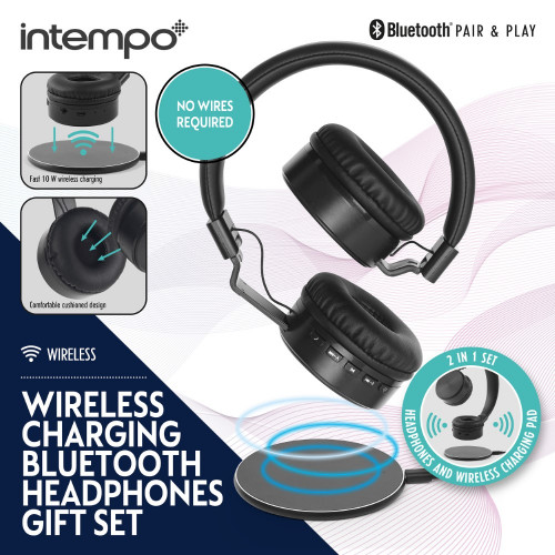 Intempo 2in1 Bluetooth Headphones with Wireless Charging Pad - Black