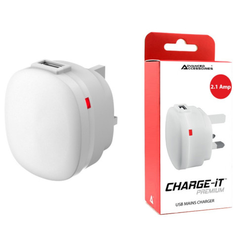 AA CHARGE-iT Premium USB Mains Charger Adapter 2.1Amp-white