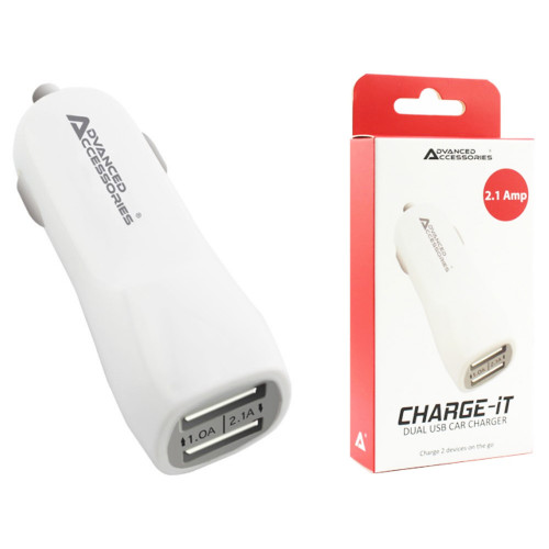 AA CHARGE-iT Premium Dual USB Car Charger with 2A and 1A USB Slots-White