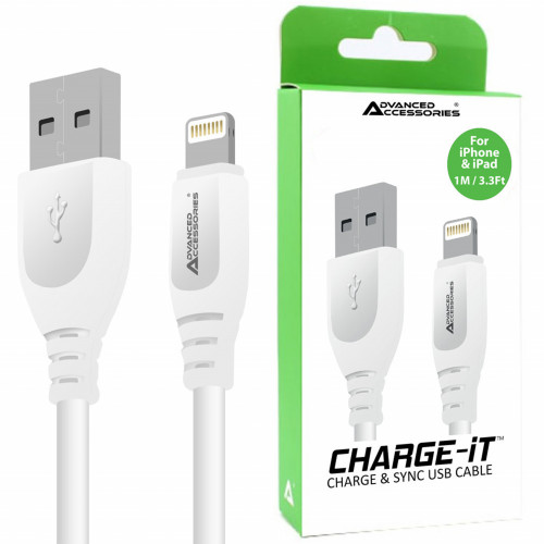 AA CHARGE-IT (1M) 8 Pin USB Data Cable for Apple Lightning devices - 1 Metre -  White