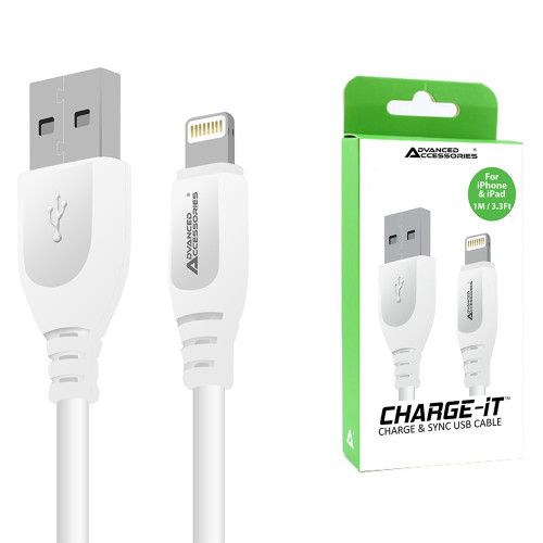 AA CHARGE-IT (1M) 8 Pin USB Data Cable for Apple Lightning devices - 1 Metre -  White