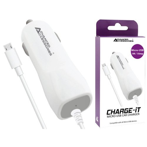 AA CHARGE-IT (1A) MicroUSB Car Charger 1Amp-White