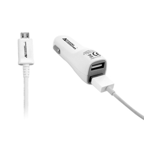 AA CHARGE-IT (2A) MicroUSB Car Charger with Extra USB Socket-White
