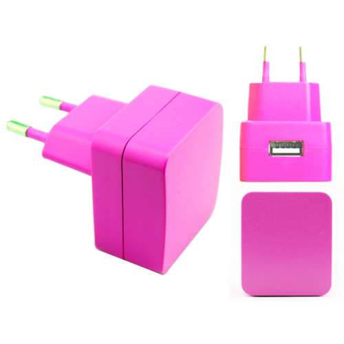 AA 2-Pin EU 1Amp USB Mains Travel Charger - Pink