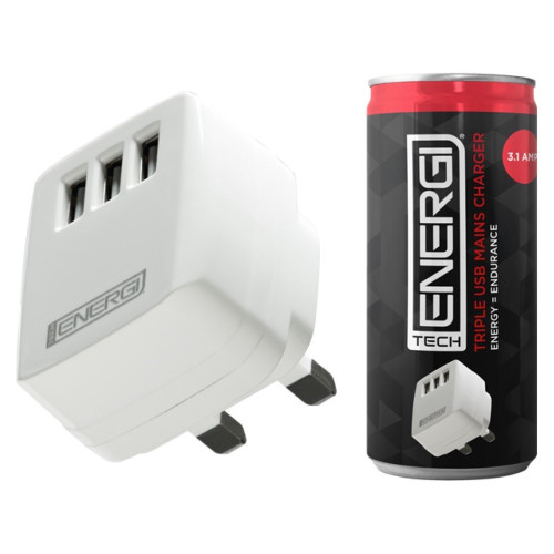 Tech Energi Triple USB Mains Charger 3.1Amp - White