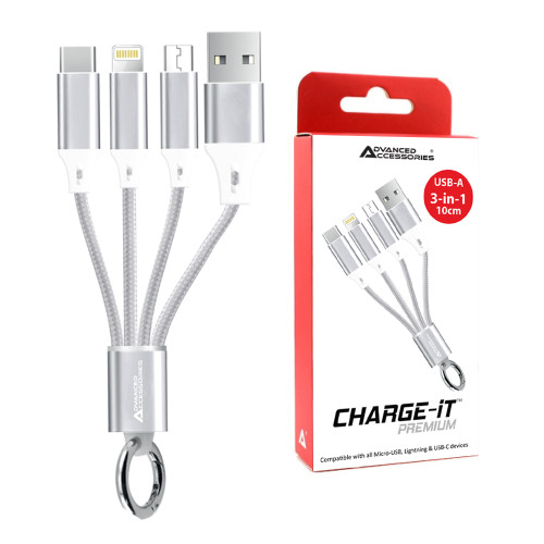 AA CHARGE-iT 60W Premium 3in1 USB Cable - 8-Pin/USB-C/Micro-USB