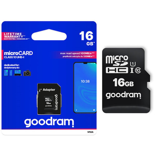 GOODRAM 16GB Micro SD Class 10 Memory Card with SD Adapter