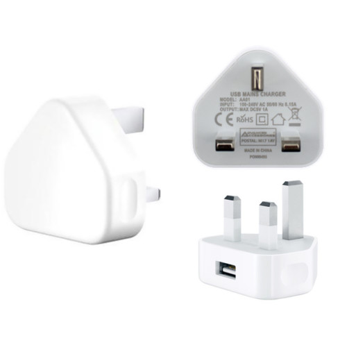 Loose Packed - AA USB Mains Charger Adapter 1Amp-White
