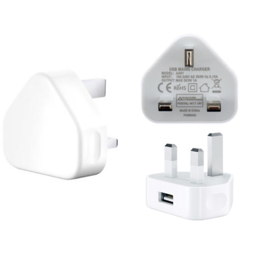 Loose Packed - AA USB Mains Charger Adaptor 1Amp - White