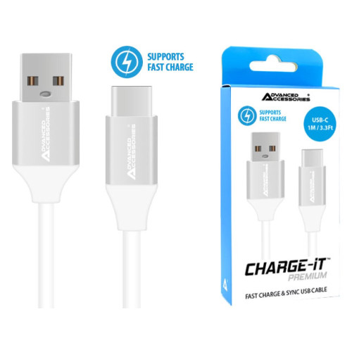 AA CHARGE-IT 60W Premium USB-C Cable Supports Fast Charge - 1 Metre - White