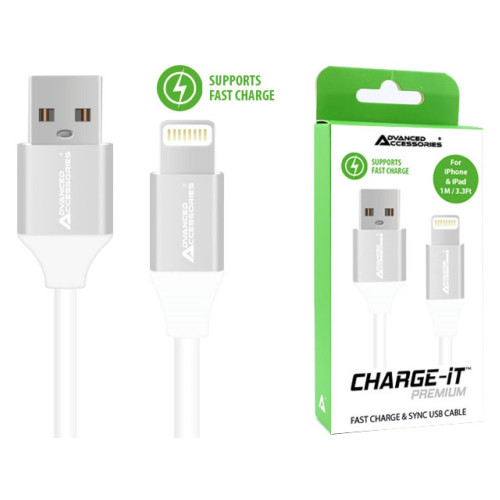 AA CHARGE-IT Premium 8 Pin Cables Supports Fast Charge & Sync for Apple Lightning devices - 1 Metre - White