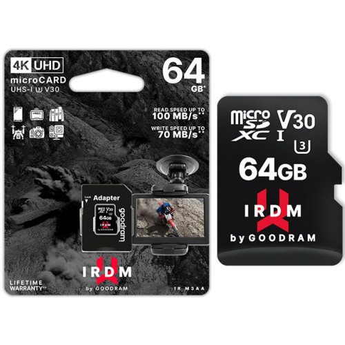 GOODRAM 64GB IRDM Micro SD Video Class V30 Memory Card with SD Adapter