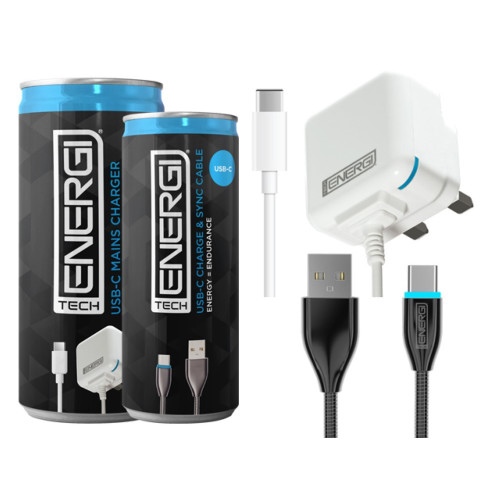 Tech Energi USB-C Mains Charger and USB Cable Bundle