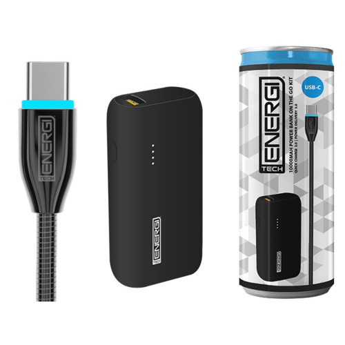Tech Energi® TE50 PD (Power Delivery) QC 3.0 (Quick Charge) USB-C 5000mAh Power Bank On the Go Bundle - Black
