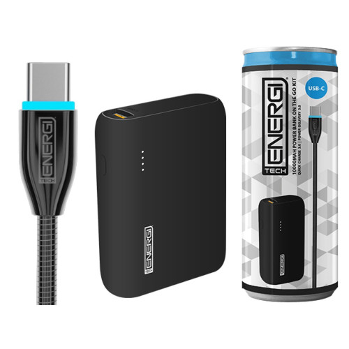Tech Energi® TE100 PD (Power Delivery) QC 3.0 (Quick Charge) USB-C 10000mAh Power Bank On the Go Bundle - Black