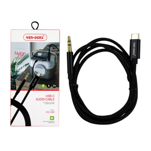 VD USB-C to 3.5mm Audio AUX Nylon 1M Cable - Black