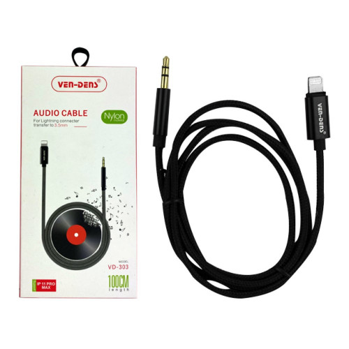 VD 8 Pin Lightning to 3.5mm Audio AUX Nylon 1M Cable - Black