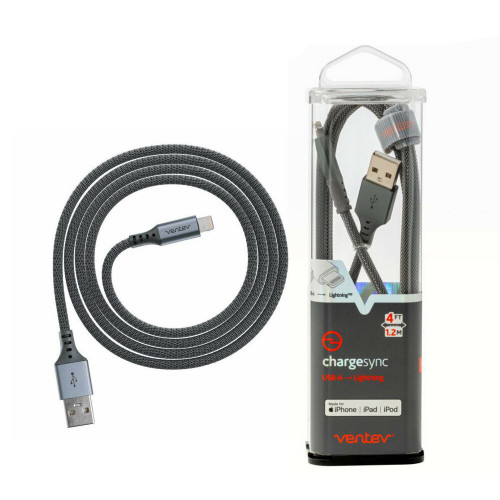 Ventev MFi Lightning 8 Pin Nylon USB Cable - 1 Metre - Grey