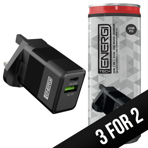 Tech Energi 38W USB-A (QC 18W) USB-C (PD 20W) UK Mains Charger