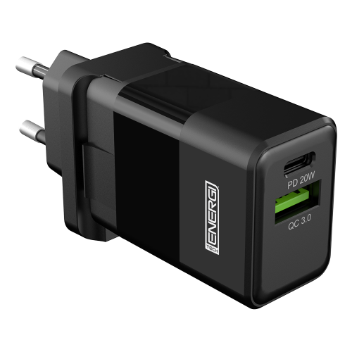 Tech Energi 38W USB-A (QC 18W) USB-C (PD 20W) Dual EU Mains Charger - Black