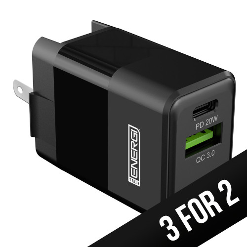Tech Energi Eco 38W USB-A (QC 18W) USB-C (PD 20W) USA Mains Charger