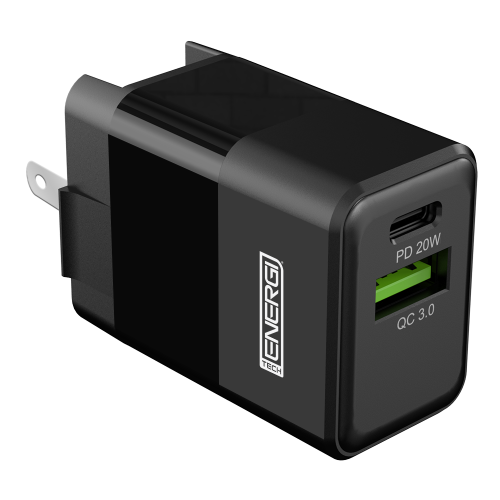 Tech Energi Eco 38W USB-A (QC 18W) USB-C (PD 20W) USA Mains Charger - Black