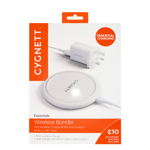 Cygnett 10W Wireless Charging Pad And Mains Charger Bundle - White