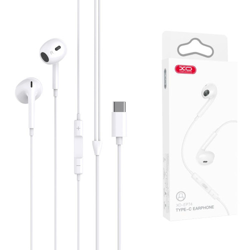 XO Wired USB-C Earphones With Mic - White