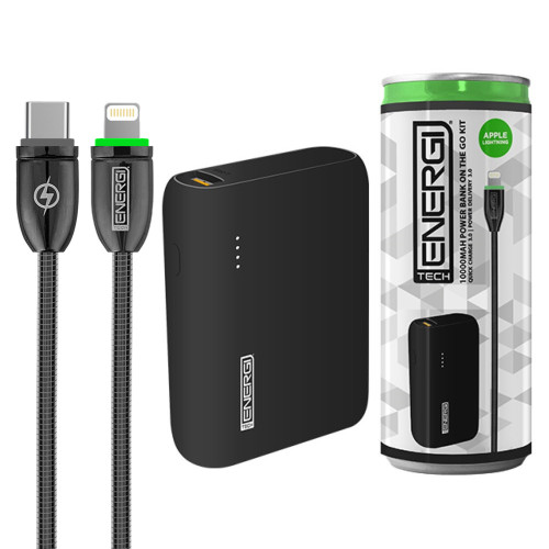 Tech Energi® TE100 PD (Power Delivery) Lightning 10000mAh Power Bank On the Go Bundle - Black