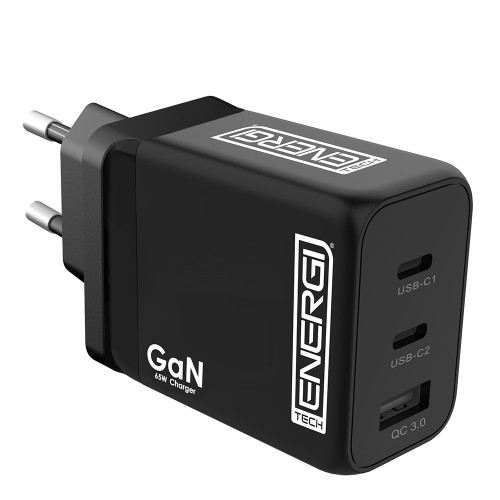 Tech Energi Eco 65W QC USB-A/Dual PD USB-C Triple EU Mains Charger - Black