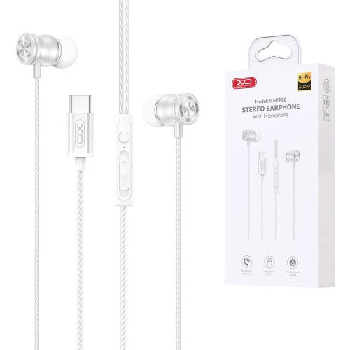 XO USB-C Earphones With Mic - White