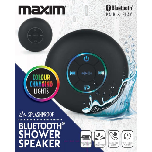 Maxim LED Bluetooth Shower Speaker - Black