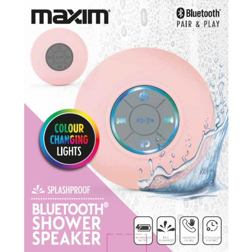Maxim LED Bluetooth Shower Speaker - Pink