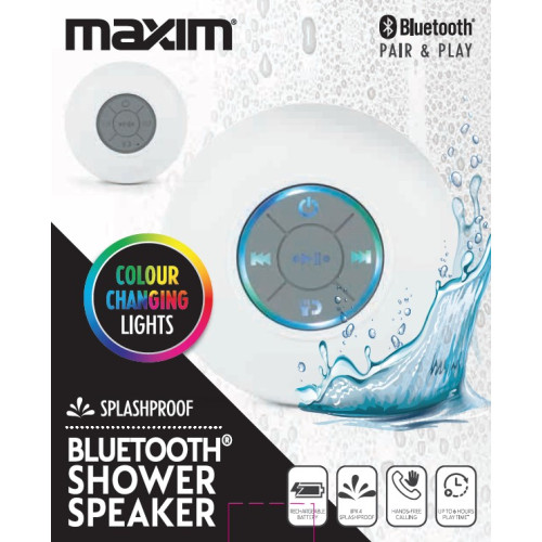 Maxim LED Bluetooth Shower Speaker - White