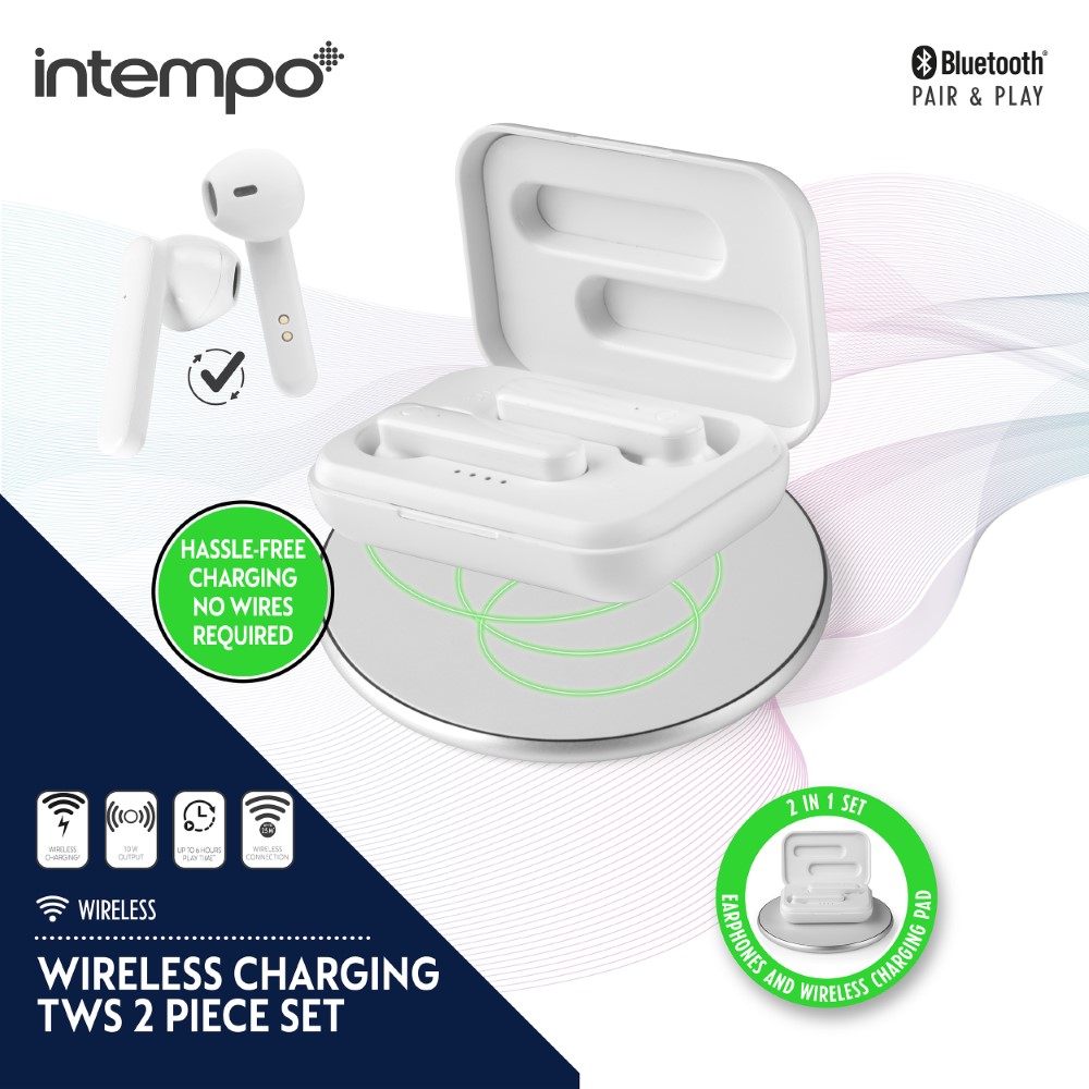 Intempo TWS 2in1 Bluetooth Earphones with Wireless Charging Pad